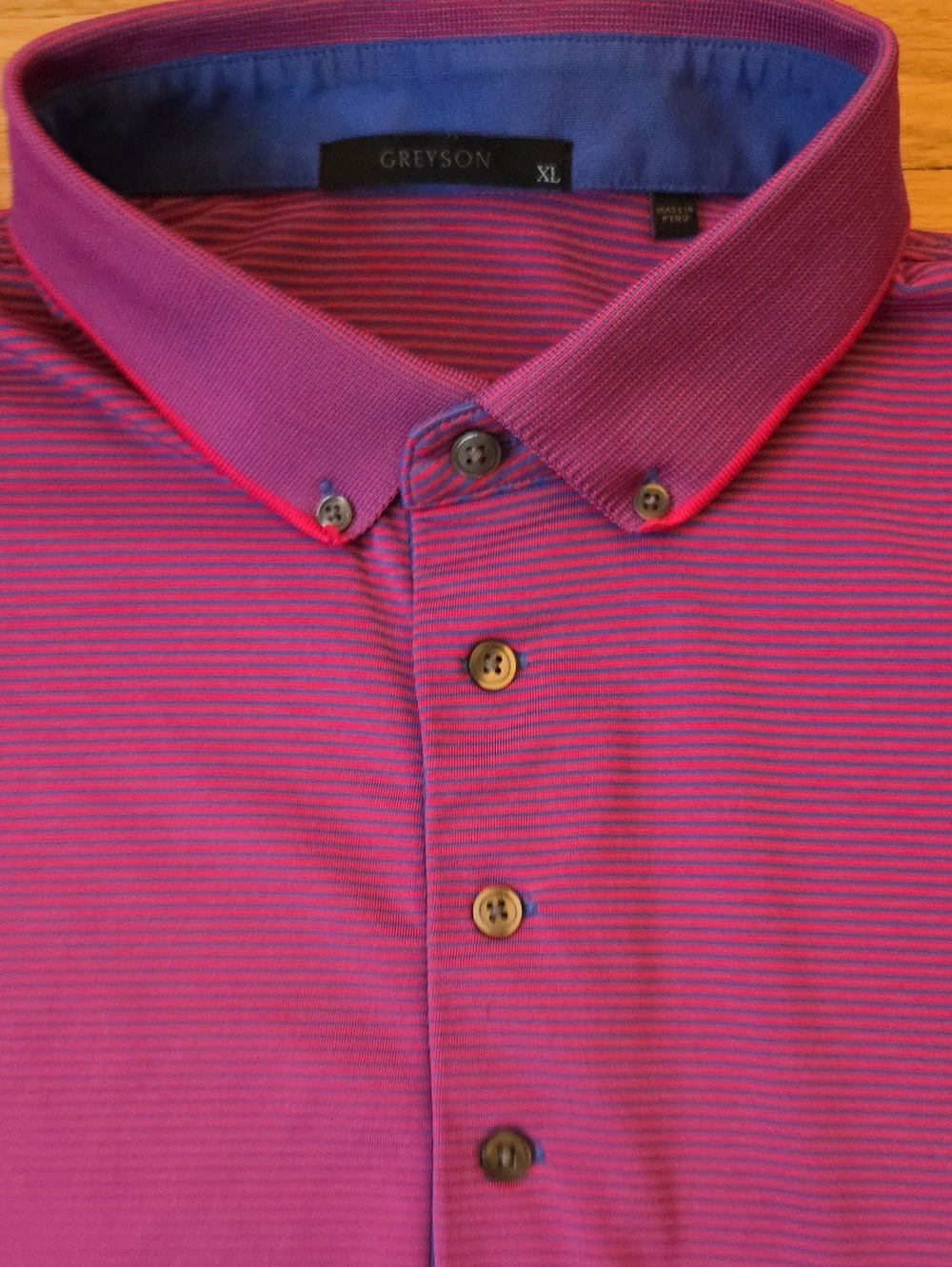 Greyson Saranac Striped Performance Golf Polo Shirt Purple XL